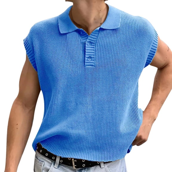 Sngxgn Men's Slim Fit Short Sleeve Solid Soft Cotton Polo Shirt(Blue,XL)