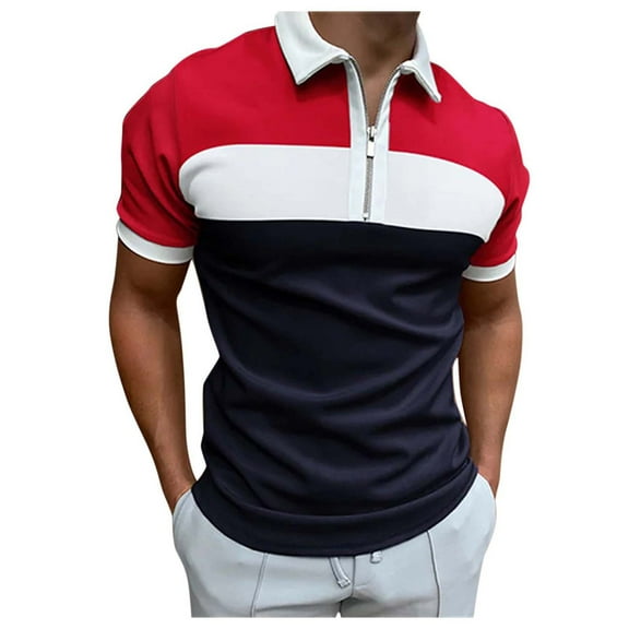 Sngxgn Men's Slim Fit Short Sleeve Solid Soft Cotton Polo Shirt(Red,L)