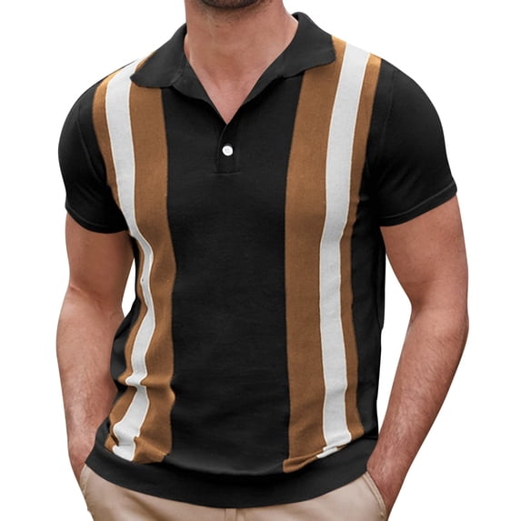 Sngxgn Men's Stretch Cotton Short Sleeve Polo T-Shirt(Black,M)