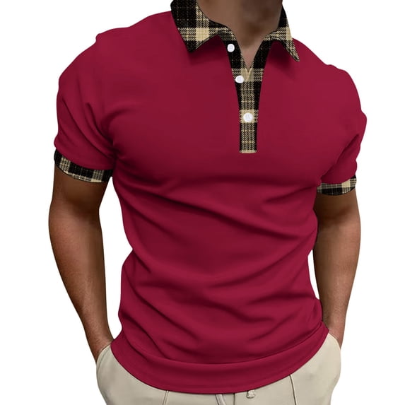 Sngxgn Men's Stretch Cotton Short Sleeve Polo T-Shirt(Red,L)