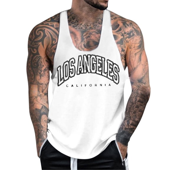 Sngxgn Men's Tank Top Sleeveless T Shirts Gym Workout(White,L)