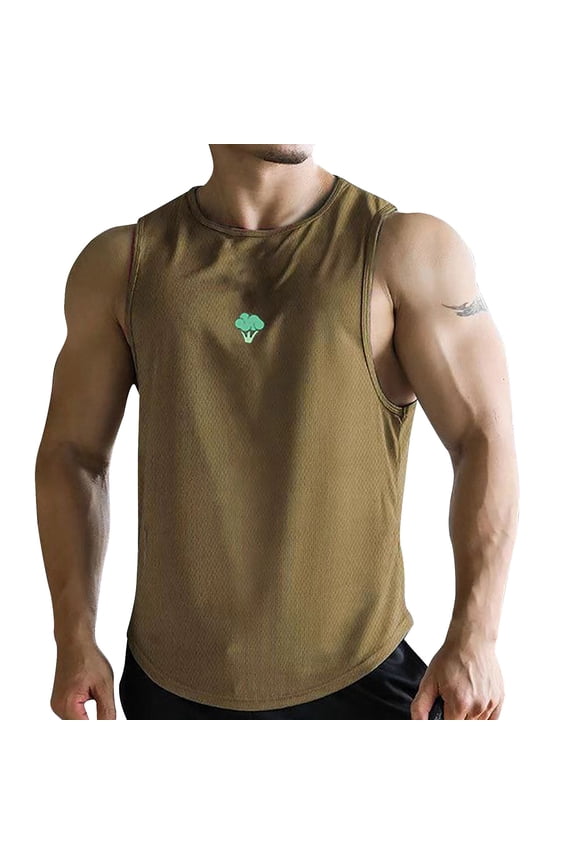 Men's Tank Tops for Gym Workout Running Exercise(Khaki,XXXL)