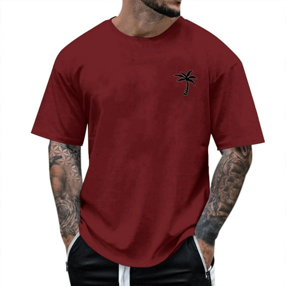 Sngxgn Men's Tee Summer Top Print Vintage Casual Short Sleeve T-Shirt(Red,XXL)