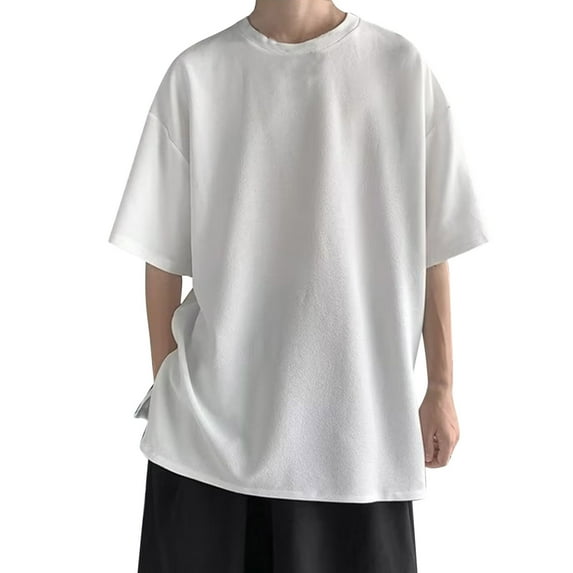 Sngxgn Men's V Neck Shirts Slim Fit Solid Short Sleeve T-Shirts Ribbed Soft Tees(White,XXXXL)