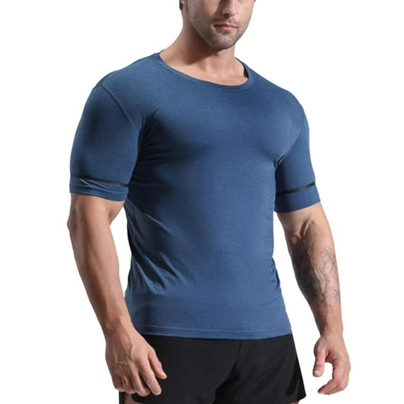 Sngxgn Men's Workout T-Shirt Bodybuilding Fashion Short Sleeve Slim Fit Tee Top(Navy,L)