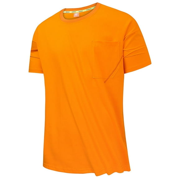 Sngxgn Men Mens T Shirts Short Sleeve Slim Fit Stretch Workout Ribbed Knit Tee Shirts(Orange,XXXXL)