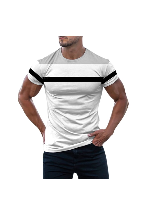 Men's Workout T-Shirt Bodybuilding Fashion Short Sleeve Slim Fit Tee Top(White,L)