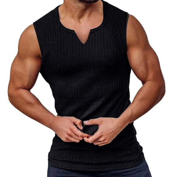 Sngxgn Men's Workout Tank Tops Gym Sleeveless Shirts V Neck Bodybuilding Tee Shirt(Black,XXXL)
