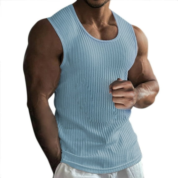 Sngxgn Men's Workout Tank Tops Gym Sleeveless Shirts V Neck Bodybuilding Tee Shirt(Blue,M)