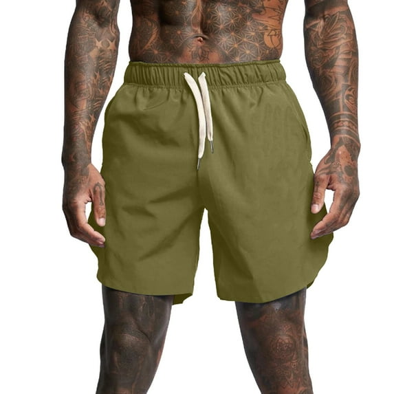 Sngxgn Mens Casual Shorts Drawstring Elastic Waist Cotton Shorts(Army Green,M)
