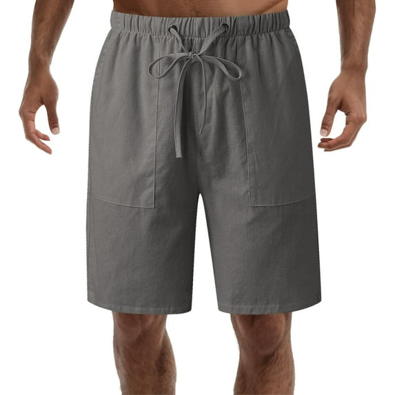 Sngxgn Men’s Casual Shorts Summer Beach Flat Front Shorts Drawstring Short(Grey,L)