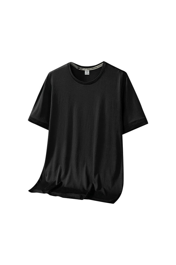 Mens Casual T Shirt Stretch Short Sleeve Slim Fit Crew Neck Solid Basic Tops(Black,XXXXXL)