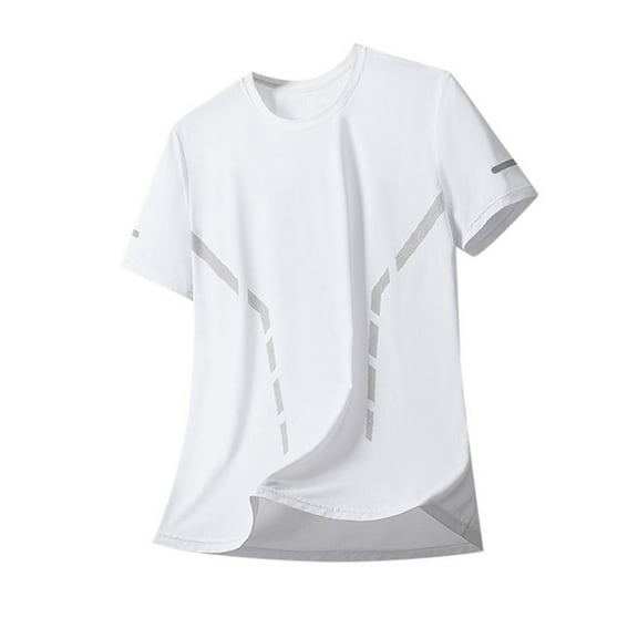 Sngxgn Mens Casual T Shirt Stretch Short Sleeve Slim Fit Crew Neck Solid Basic Tops(White,XL)
