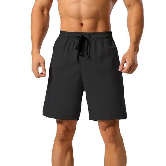 Sngxgn Mens Outdoor Casual Elastic Waist Lightweight Fishing Hiking Shorts(Black,L)