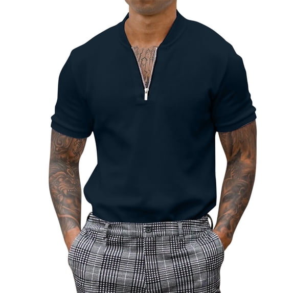 Sngxgn Mens Shirt Short Sleeve Casual Polo Shirts for Men(Navy,XL)