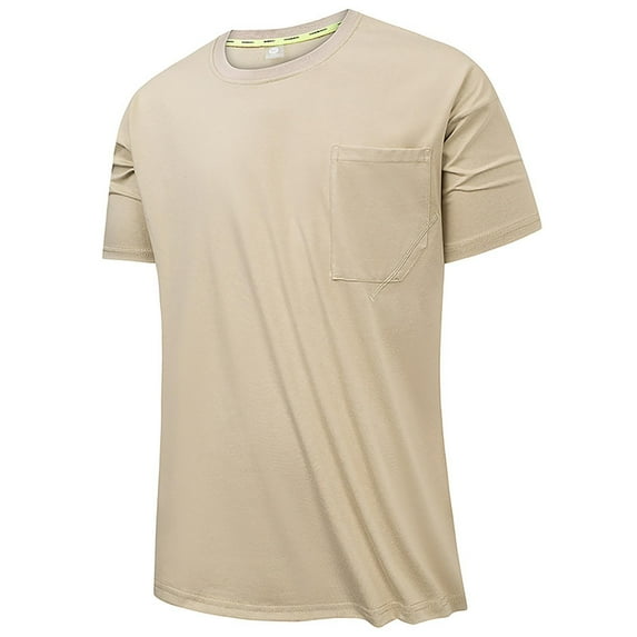 Sngxgn Mens Shirts,Men's Middle Sleeve Shirts Spring Summer Casual Round Neck Solid Color T Shirt(Beige,L)