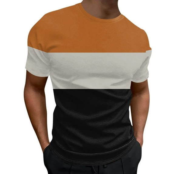 Sngxgn Mens Shirts,Men's Middle Sleeve Shirts Spring Summer Casual Round Neck Solid Color T Shirt(Yellow,M)