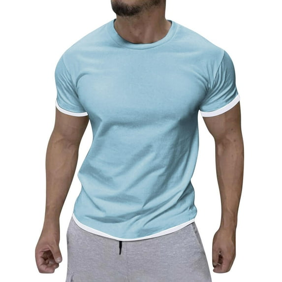 Sngxgn Mens Short Sleeve Round-Neck T-Shirt, Loose Casual Tops in Solid Colors, Soft and Breathable Basic Tees(Blue,XXXL)