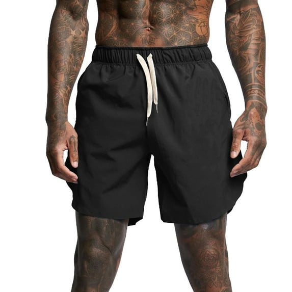 Sngxgn Mens Shorts Casual Drawstring Elastic Waist Cargo Shorts for Men Summer Beach Shorts(Black,XL)