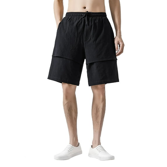 Sngxgn Mens Shorts Casual Drawstring Elastic Waist Cargo Shorts for Men Summer Beach Shorts(Black,XXXL)