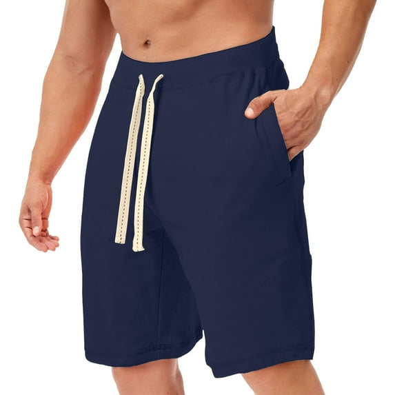 Sngxgn Mens Shorts Casual Elastic Waist Drawstring Summer Beach Workout Shorts with Pockets(Navy,XL)