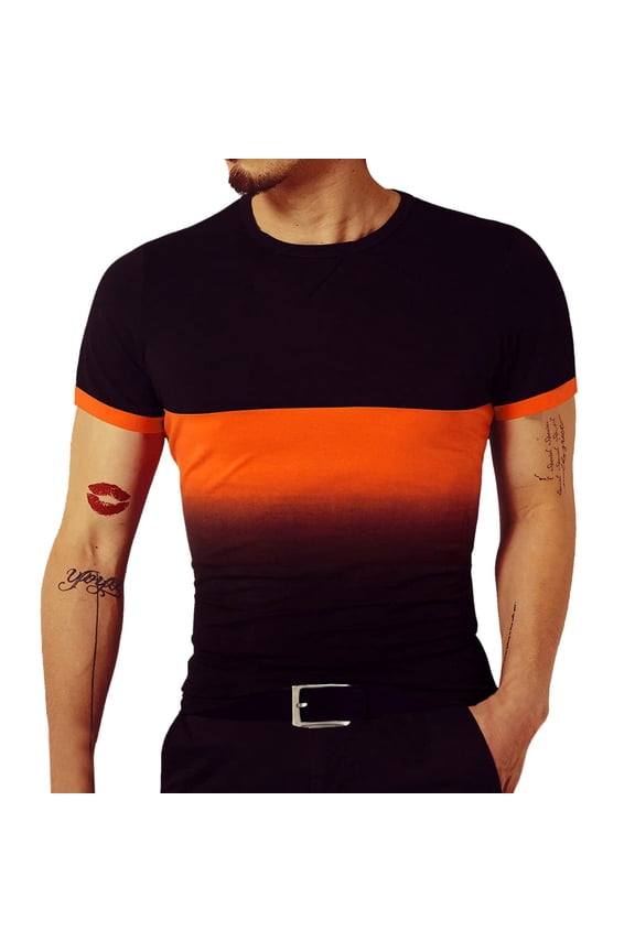 Mens Slim Fit Short Sleeve Workout T-Shirts Casual Gym Tops T-Shirts Jogging Shirts for Men(Orange,XXL)