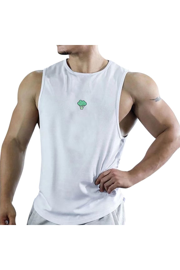 Mens Workout Stringer Tank Tops Gym Shirt Sleeveless Training Bodybuilding Vest(White,M)