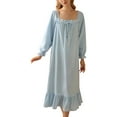 thumbnail image 1 of Sngxgn Nightgowns for Women Button up Night Shirt Short Sleeve V-Neck Sleepwear Pajama Dress(Blue,XL), 1 of 6