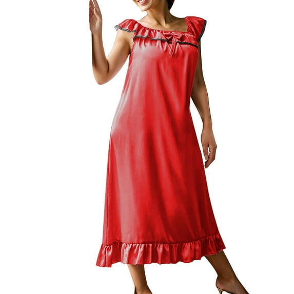 Sngxgn Nightgowns for Women Flare Short Sleeve Sleepshirt V Neck Sleepwear Plain/Floral Print Pajama Dress(A,One Size)