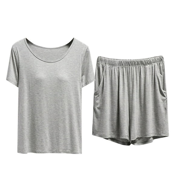 Sngxgn Pajamas Set for Women Summer Sleepwear Soft Tops Pants Pjs Lounge Pajama Sets(Grey,M)