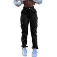 thumbnail image 1 of Sngxgn Pants for Women Baggy Cargo Pants Girls Wide Leg Joggers Trousers with Pockets for Streetwear(Black,L), 1 of 6