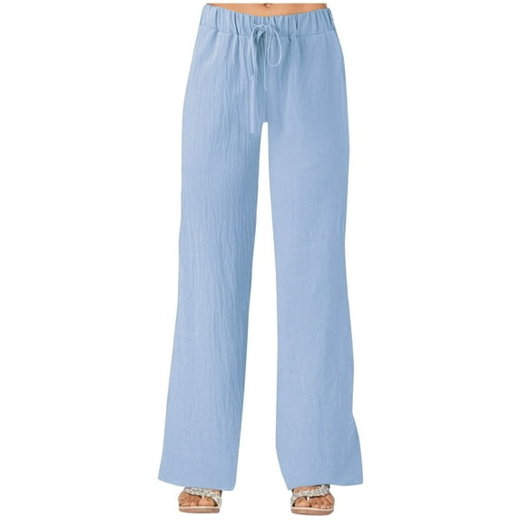 Sngxgn Pants for Women Elastic High Waist Drawstring Lounge Trousers Casual Loose Pants with Pockets(Sky Blue,XL)