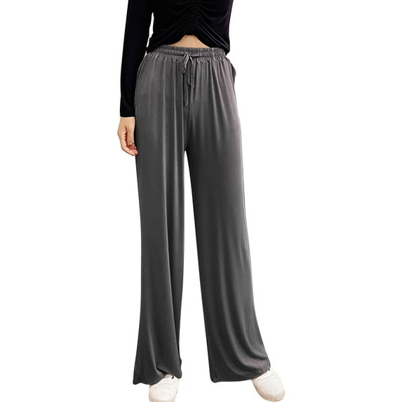 Sngxgn Pants for Women Elastic Waist Straight Leg Pants Casual Loose Comfy Lounge Trousers with Pockets(Grey,M)