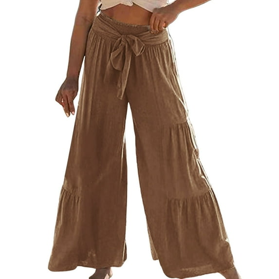 Sngxgn Pants for Women Elastic Waist Straight Leg Pants Casual Loose Comfy Lounge Trousers with Pockets(Khaki,M)