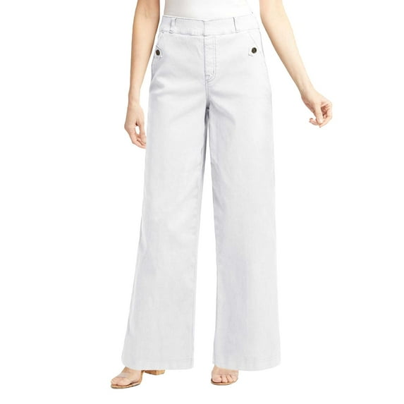 Sngxgn Pants for Women Elastic Waist Straight Leg Pants Casual Loose Comfy Lounge Trousers with Pockets(White,XXL)