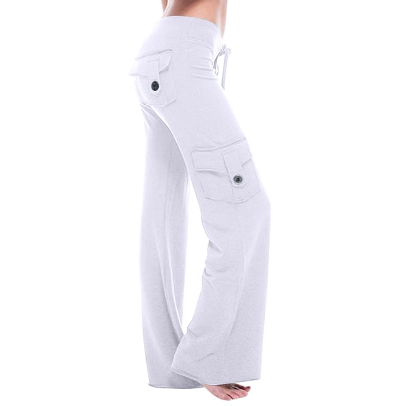 Sngxgn Pants for Women Elastic Waist Straight Leg Pants Casual Loose Comfy Lounge Trousers with Pockets(White,XXL)