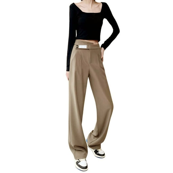 Sngxgn Pants for Women High Waisted Pants Drawstring Elastic Casual Pants Work(Coffee,XXXL)
