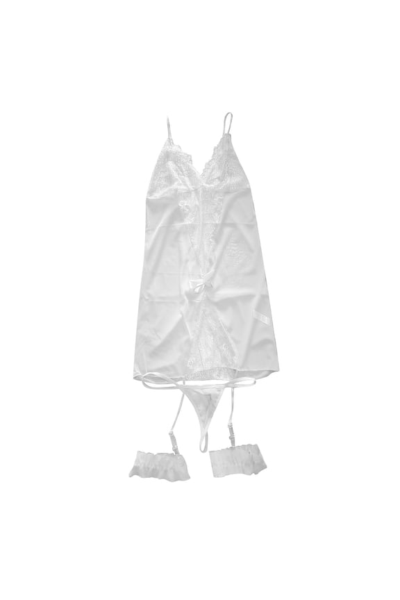 Plush Lingerie Snap Crotch Bodysuit for Sex Play Cute Bowknit Corset Mesh See Through(White,S)