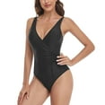 thumbnail image 1 of Sngxgn Women V Neck Swimsuits Tummy Control Ruched Swimwear Halter Bathing Suit(Black,S), 1 of 6