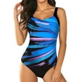 thumbnail image 1 of Sngxgn Ruffle Stripe Ruffle Swimsuit for Women V Neck Ruched Bathing Suits(Blue,XL), 1 of 5