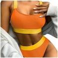 thumbnail image 1 of Sngxgn Ruffle Stripe Ruffle Swimsuit for Women V Neck Ruched Bathing Suits(Orange,S), 1 of 6