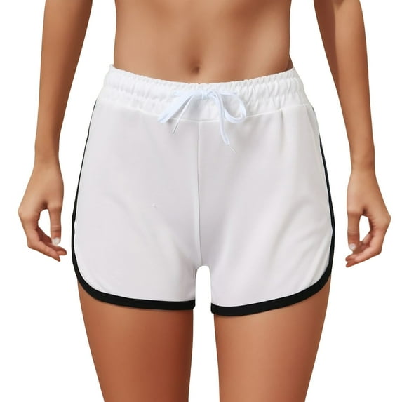 Sngxgn Running Shorts for Women, Mid Waisted Shorts with Liner Workout Shorts with Pocket(White,L)