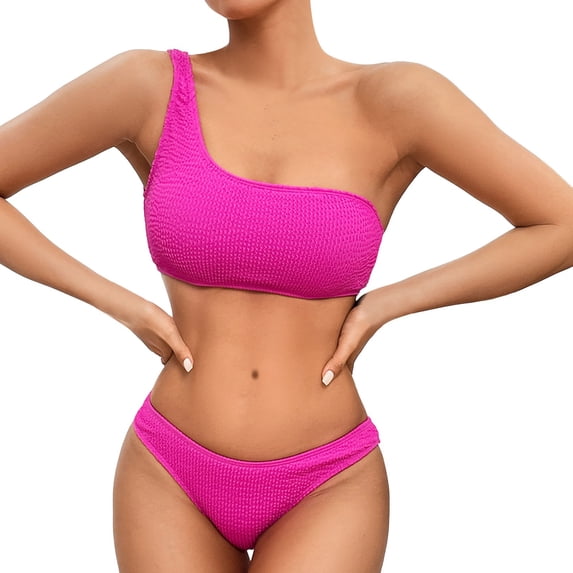 Sngxgn Set for Women Bathing Suit High Waisted V Neck Two Pieces Swimsuit(Hot Pink,M)