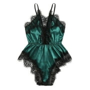 Sngxgn Sexy Lingerie for Women Fishnet Deep V Hot Mesh Mini Dress Bodysuit(Green,XXXL)
