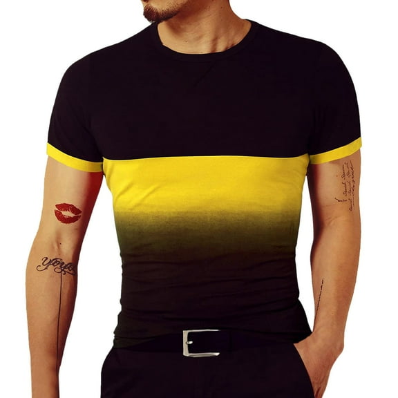Sngxgn Shirt Men's Short Sleeved T-Shirt Men's Fashionable Round Neck Shirt(Yellow,XL)