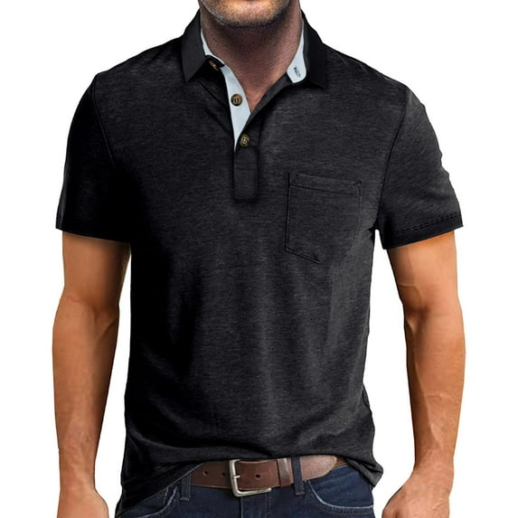 Sngxgn Shirts for Men Fit Short Sleeve Print Polo Shirt(Black,M)