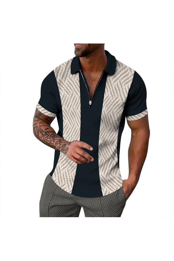 Shirts for Men Fit Short Sleeve Print Polo Shirt(Khaki,XXL)