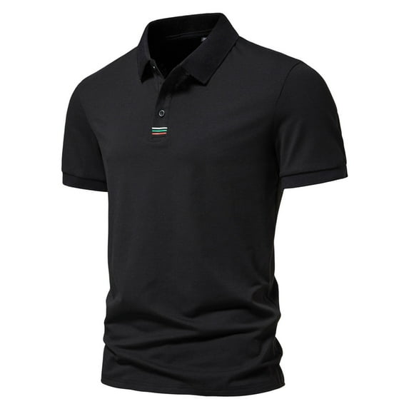 Sngxgn Shirts for Men Polo Short Sleeve Collared Shirt(Black,L)