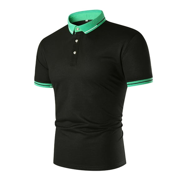 Sngxgn Shirts for Men Polo Short Sleeve Collared Shirt(Black,XL)