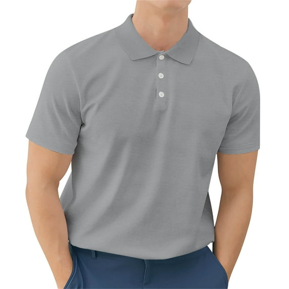 Sngxgn Shirts for Men Polo Short Sleeve Collared Shirt(Grey,XXXL)
